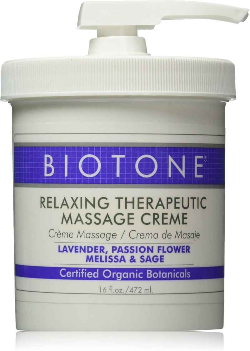 BIOTONE Relaxing Therapeutic Massage Creme with Lavender, Passion Flower, Melissa & Sage - 16 fl. oz (470ml) - Image 1