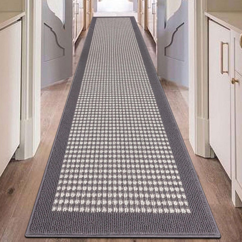 Ileading Hallway Runner Rug 2x10 HeavyDuty Durable Entryway Floor Mat with Non Slip Rubber Backing for Busy Traffic Extended Indoor Doormat Machine Washable Grey Kitchen Throw Rug for Corridor