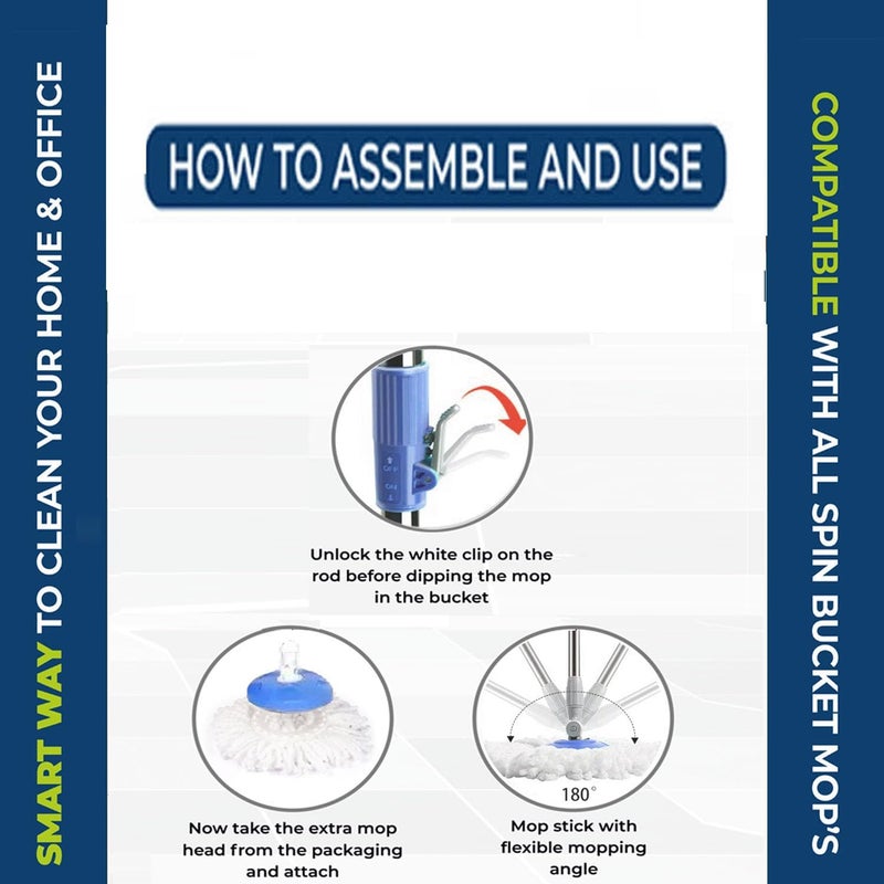 Voxmtix by Cello Easy Clean Spin Mop Bucket with 2 Refill 360 Degree Rotating Head Microfiber Material Easy to Use Mop with Bucket for Floor Cleaning Pocha for Floor Cleaning Blue Set of 1 - Image 3