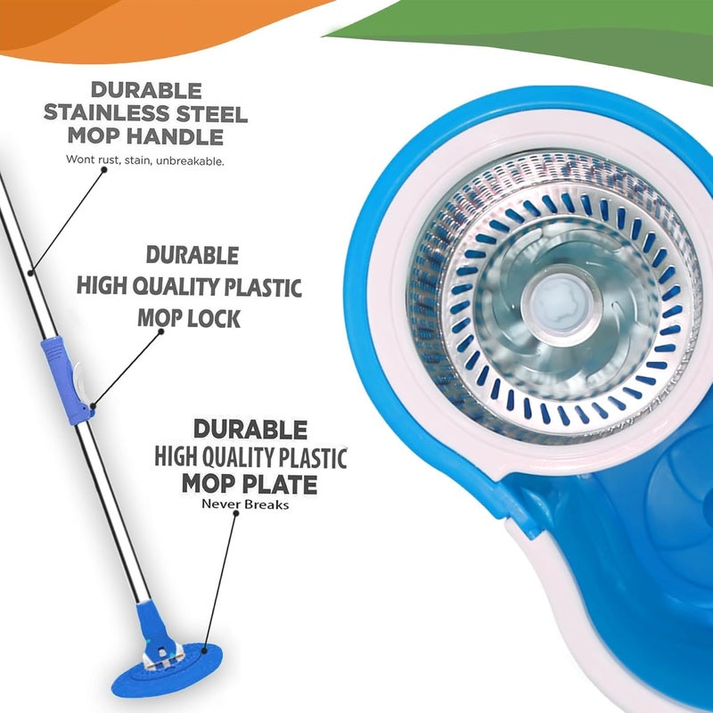 Voxmtix by Cello Easy Clean Spin Mop Bucket with 2 Refill 360 Degree Rotating Head Microfiber Material Easy to Use Mop with Bucket for Floor Cleaning Pocha for Floor Cleaning Blue Set of 1 - Image 2