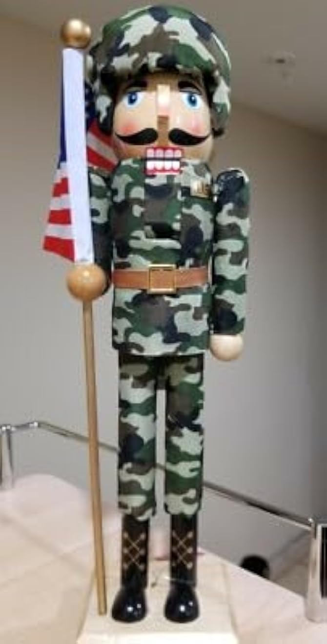 زينة عيد الميلاد الخشبية العامة على شكل كسارة البندق العسكرية، 45 سم، تصميم مموه، زينة سطح المكتب والشجرة