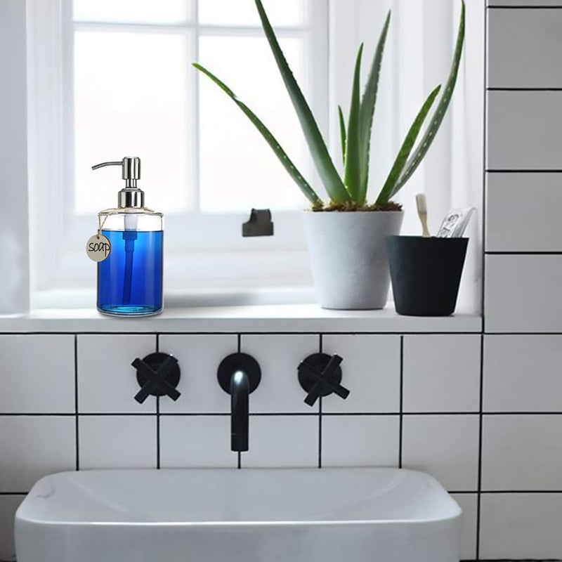 JASAI 16OZ Cylinder Glass Soap Dispenser with Rust Proof Stainless Steel Pump, Refillable Bathroom Soap Dispenser for Hand Soap, Dish Soap, Liquid Soaps and Kitchen (Clear) - Image 5