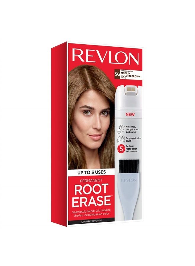 Revlon Permanent Hair Color, Permanent Hair Dye, At-Home Root Erase with Applicator Brush for Multiple Use, 100% Gray Coverage, Medium Golden Brown (5G), 3.2 Fl Oz - Image 1