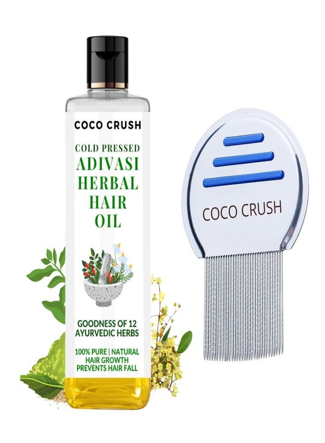 Coco Crush مجموعة زيت الشعر العشبي من كوكو كراش أديفاسي ومشط مضاد للقشرة | فوائد 12 عشبة أيورفيدية | التحكم في القشرة، نمو الشعر وتغذيته (100 مل) - Image 1