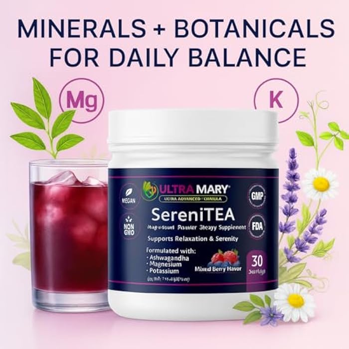 B-Experts Magnesium Potassium + Ashwagandha Powder–Mixed Berries Flavor,Dietary Supplement Drink Mix Chamomile,Lavender,Passionflower & Herbal Blend,Relaxation & Calm Support Formula,Vegan–30 Servings, Sereni - Image 4