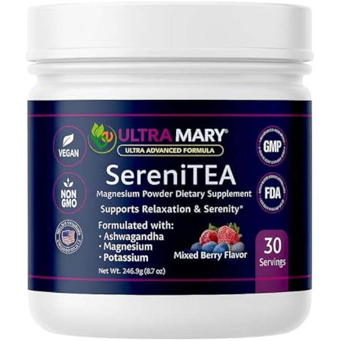 B-Experts Magnesium Potassium + Ashwagandha Powder–Mixed Berries Flavor,Dietary Supplement Drink Mix Chamomile,Lavender,Passionflower & Herbal Blend,Relaxation & Calm Support Formula,Vegan–30 Servings, Sereni - Image 1