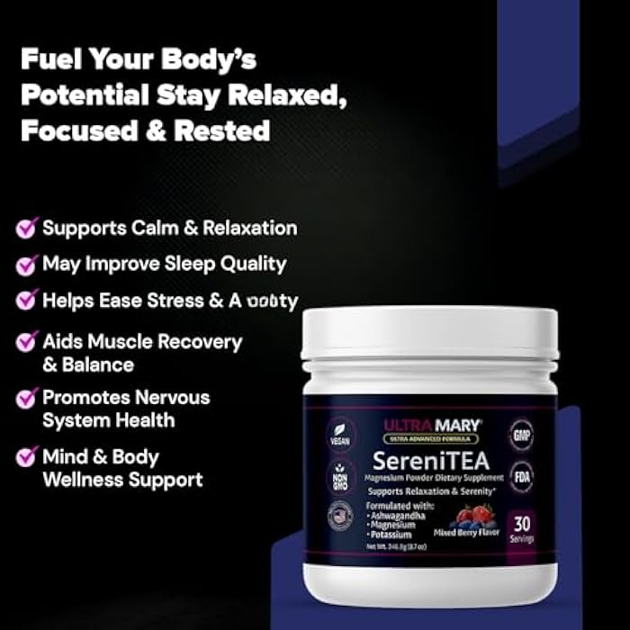 B-Experts Magnesium Potassium + Ashwagandha Powder–Mixed Berries Flavor,Dietary Supplement Drink Mix Chamomile,Lavender,Passionflower & Herbal Blend,Relaxation & Calm Support Formula,Vegan–30 Servings, Sereni - Image 5