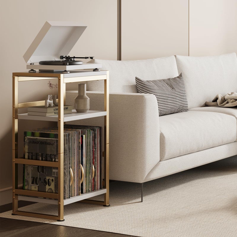 ZEXVIDA 3-Tier Vinyl Record Player Stand - End Table for Album Storage, 28" H with Storage Up to 120 Albums, Side Table for Living Room Bedroom (Gold) - Image 5