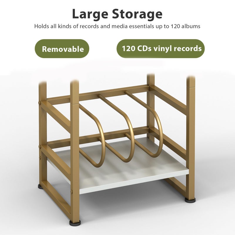 ZEXVIDA 3-Tier Vinyl Record Player Stand - End Table for Album Storage, 28" H with Storage Up to 120 Albums, Side Table for Living Room Bedroom (Gold) - Image 3