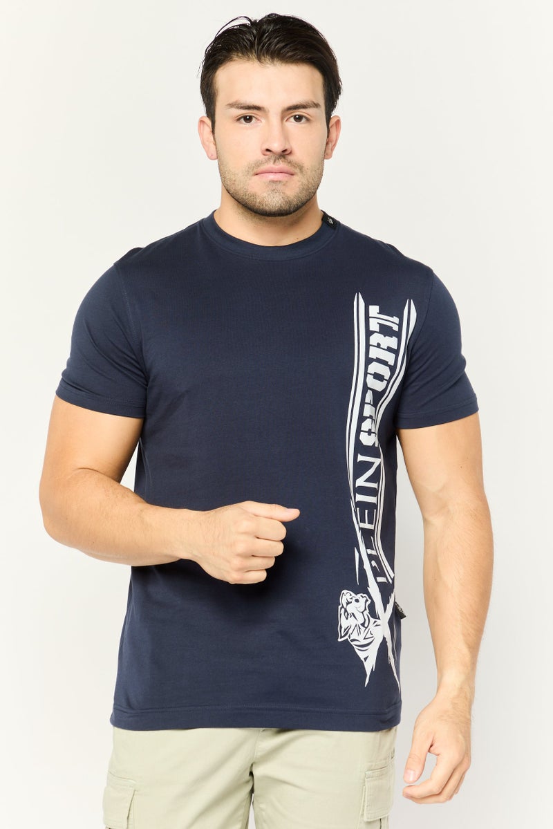 PHILIPP PLEIN Plein Sport Men Sportswear Fit Short Sleeves Outdoor T-Shirt, Navy - Image 1