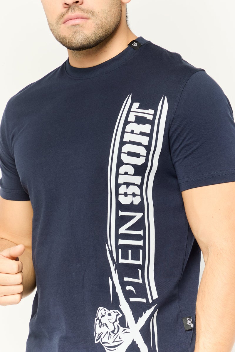 PHILIPP PLEIN Plein Sport Men Sportswear Fit Short Sleeves Outdoor T-Shirt, Navy - Image 3
