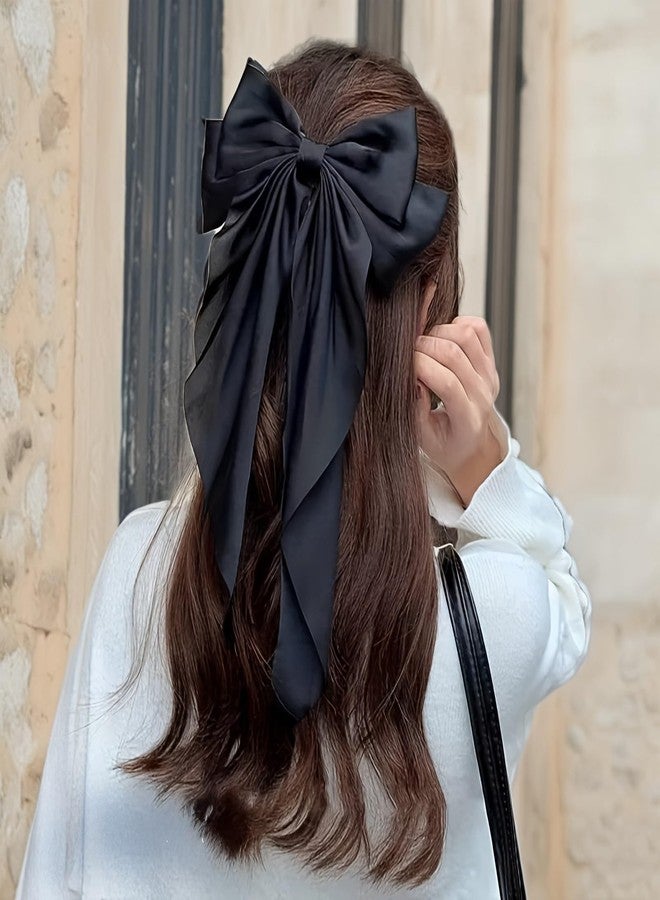 Chictresses® Black Bow - Bow Clips for Women - Hair Clips for Women, Hair Accessories, Hair Clip - Luxury Satin Hair Clips Girls, Cute Hair Accessories for Girls - Image 1