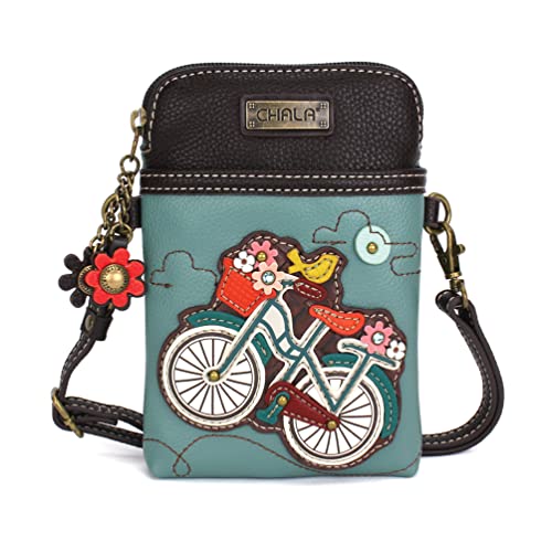 CHALA Adventure Collection Cell Phone Crossbody Purse-Women PU Leather/Canvas Multicolor Handbag with Adjustable Strap - Bicycle - teal - Image 2
