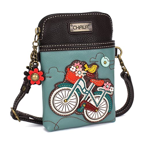 CHALA Adventure Collection Cell Phone Crossbody Purse-Women PU Leather/Canvas Multicolor Handbag with Adjustable Strap - Bicycle - teal - Image 1