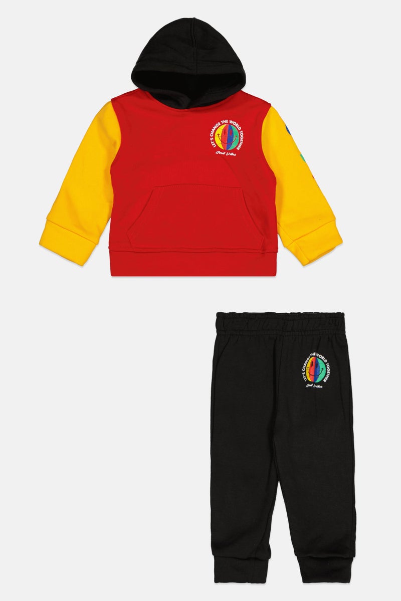 brooklyn Toddlers Boy 2 Piece Hooded Sweatshirt And Jogger Pants, Red  - Image 1