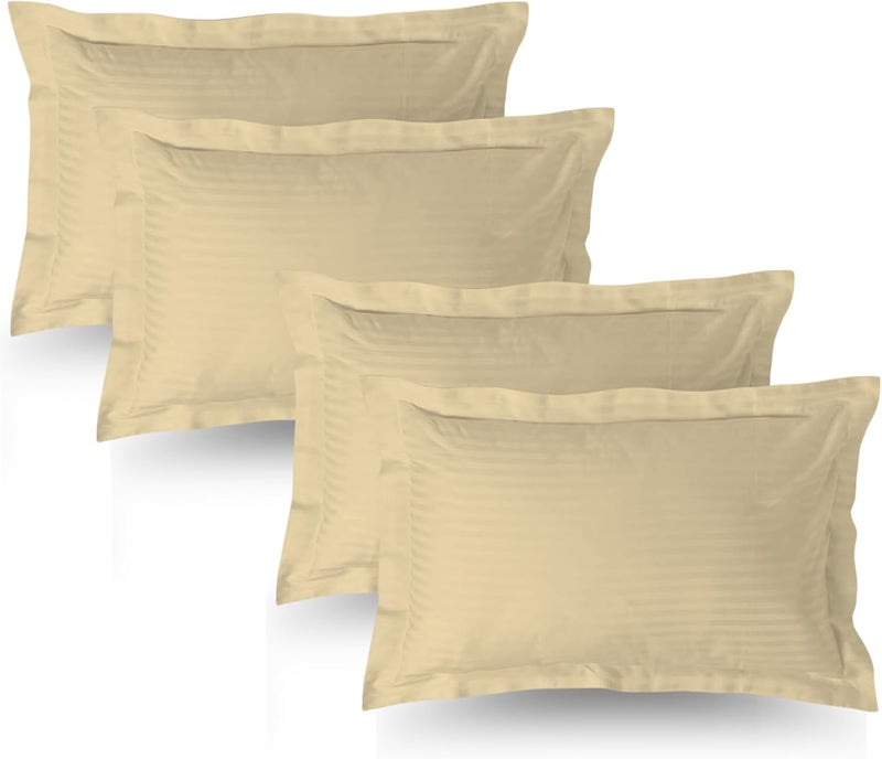 MUSA MUSA® Striped Cotton Pillow Covers – Soft, Breathable & Hotel-Inspired Pillow Covers with Envelope Closure | Elegant 5cm Oxford Frame Design for Bedroom & Home Décor (4, Beige, 50 x 75cm) - Image 1