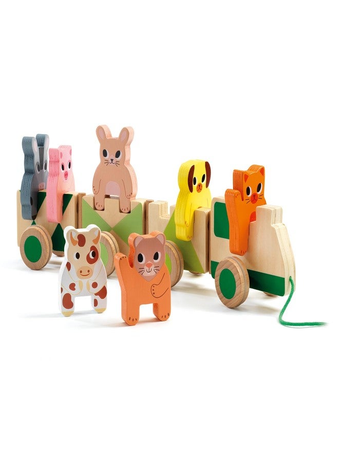 DJECO Farm Animals Wooden Train - Trainimo Farm - Safe for Kids Toys, Cute Toddler Vehicle, Stackable Animals for Imagination, Active Play, Motor Skills - Perfect for Boys & Girls Ages 18+ Months - Image 1