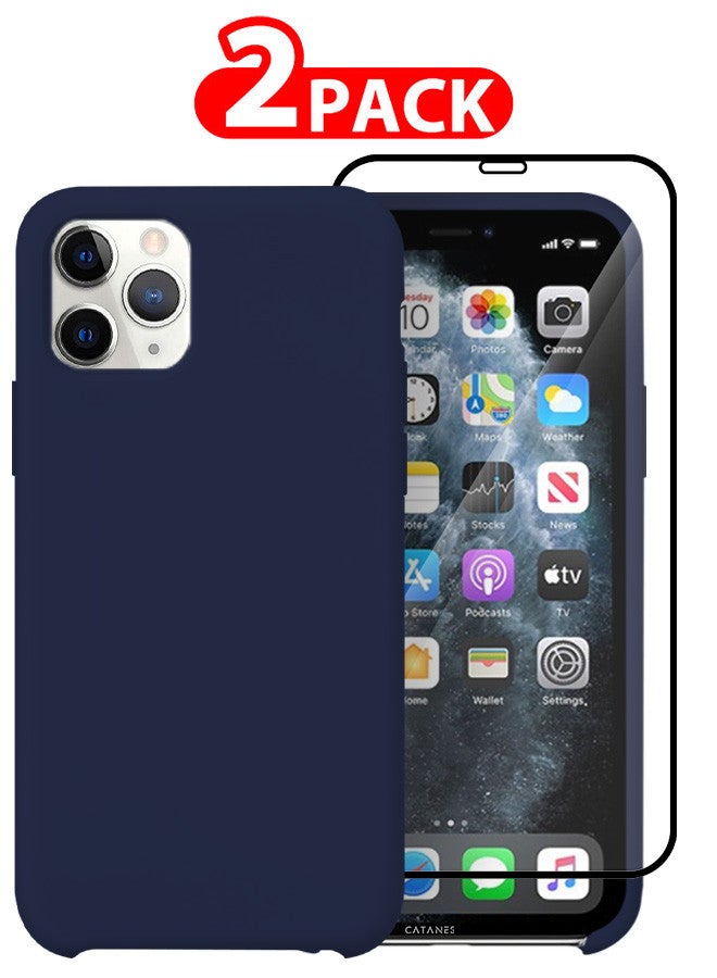 CATANES [for iPhone 11 Pro Max] 2 Pack Silicone Case and 3D Screen Protector Shockproof Protective Case Anti Scratch Smooth Case Cover/Dark Blue - Image 1
