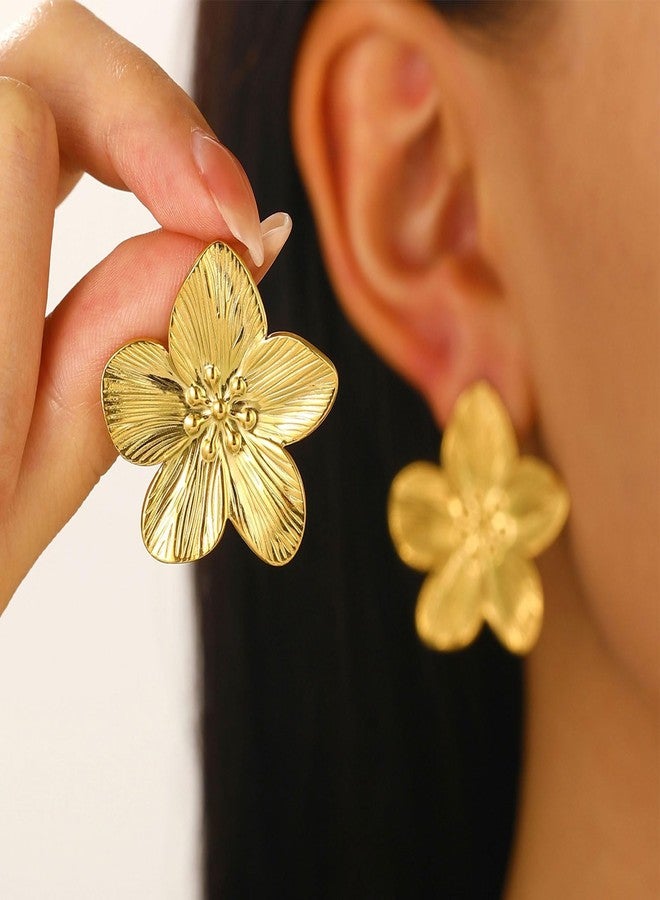 TACBSP Gold Flower Earrings for Women Big Statement Earrings Chunky Gold Daisy Earrings Large Flower Stud Earrings Summer Spring Jewelry (B) - Image 3