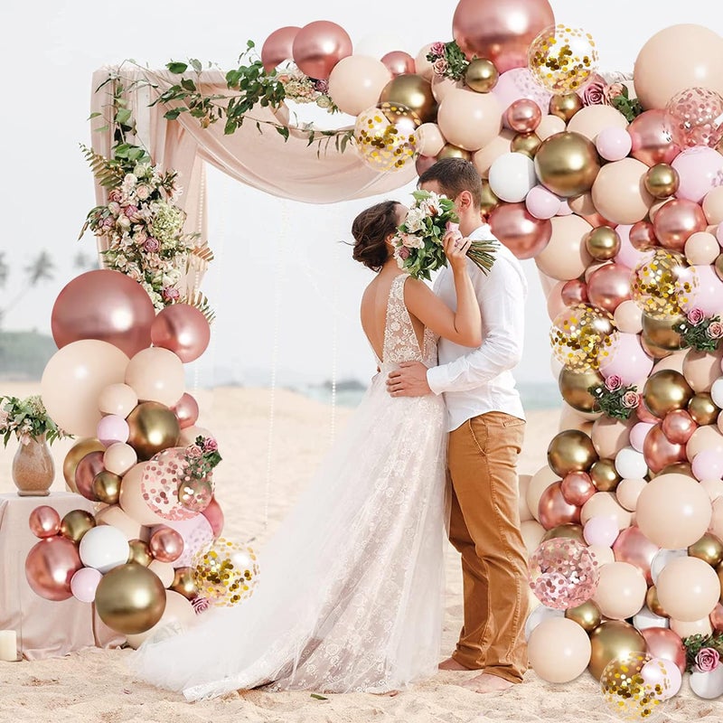 Blocesa Rose Gold Balloon Garland Kit, Nude Pastel Pink Metallic Gold Matte White Balloons Gold and Rose Gold Confetti Balloons for Valentines Day Wedding Bridal Shower Party Girl Birthday Decorations - Image 5