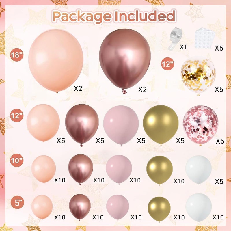 Blocesa Rose Gold Balloon Garland Kit, Nude Pastel Pink Metallic Gold Matte White Balloons Gold and Rose Gold Confetti Balloons for Valentines Day Wedding Bridal Shower Party Girl Birthday Decorations - Image 2