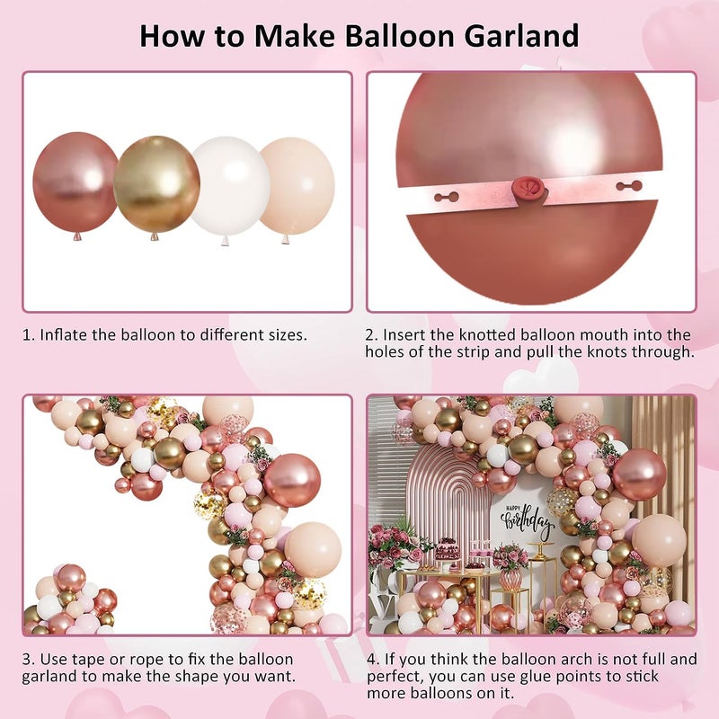 Blocesa Rose Gold Balloon Garland Kit, Nude Pastel Pink Metallic Gold Matte White Balloons Gold and Rose Gold Confetti Balloons for Valentines Day Wedding Bridal Shower Party Girl Birthday Decorations - Image 3