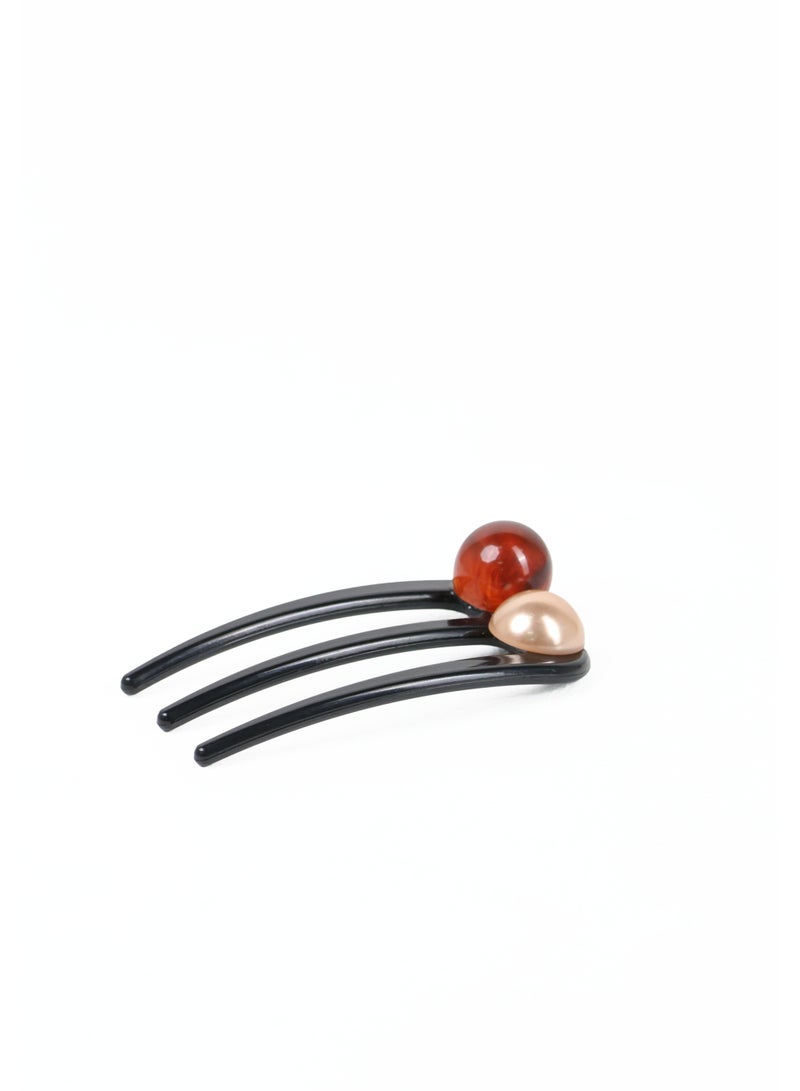 ZAAS Amber and Champagne Dual Bead Hair Comb Fork - Image 1