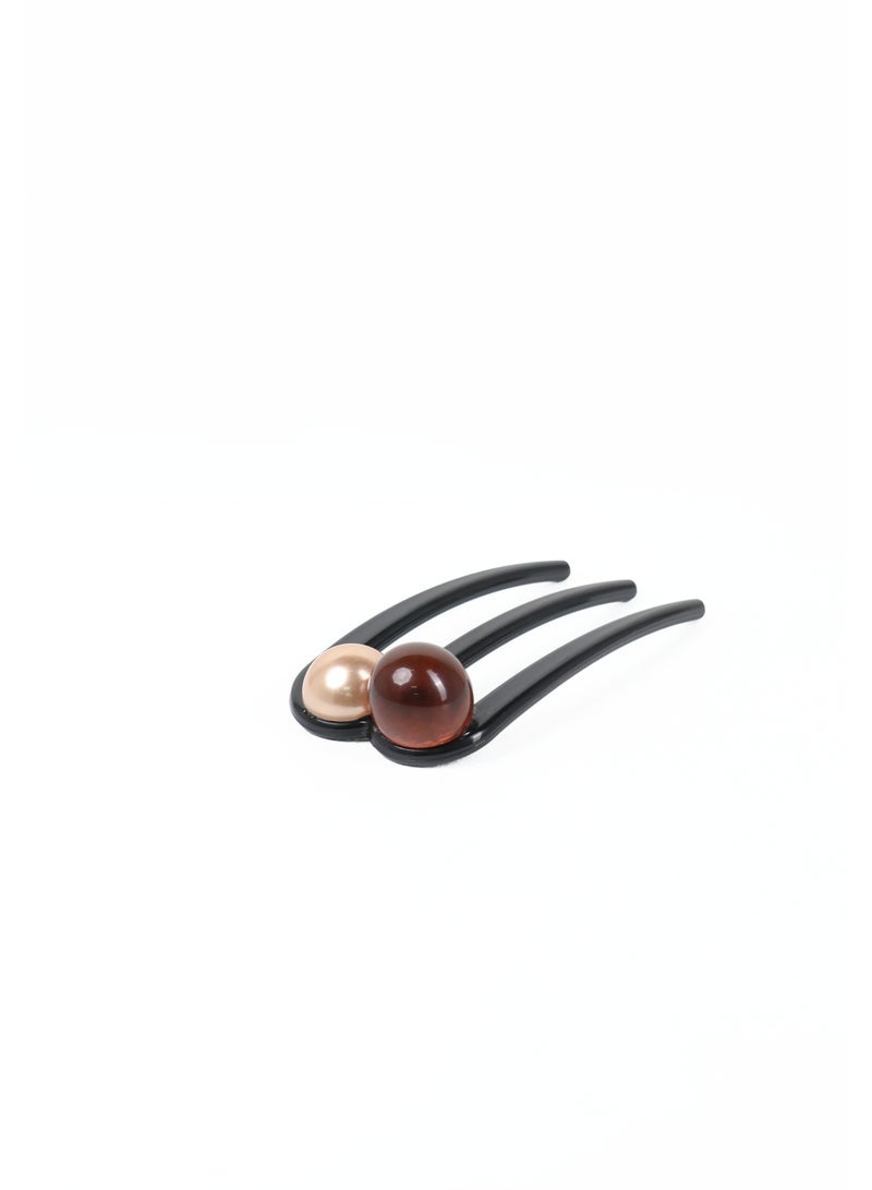 ZAAS Amber and Champagne Dual Bead Hair Comb Fork - Image 3