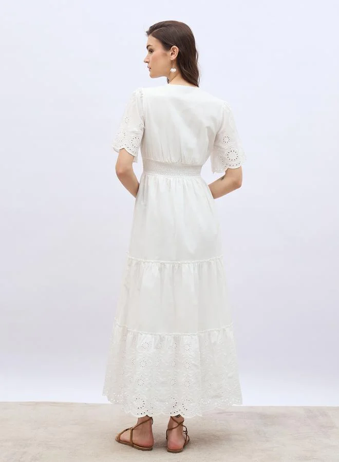 Styli Eyelet Tiered Dress