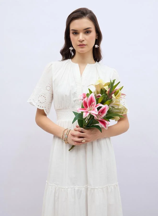 Styli Eyelet Tiered Dress