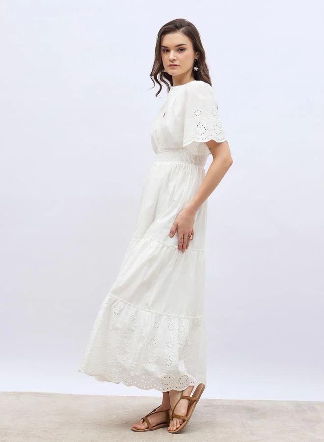 Styli Eyelet Tiered Dress