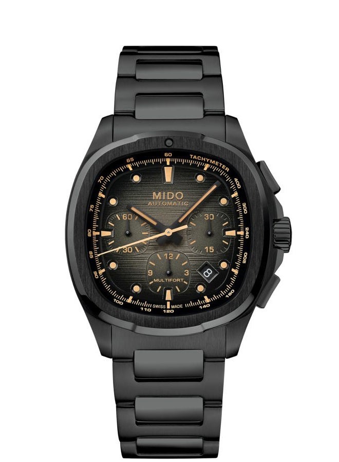 Multifort TV Chronograph - Swiss Automatic Watch for Men - 41.2 x 42mm Case - Stainless Steel Bracelet Plus Additional Strap, Grey on Black PVD, Modern