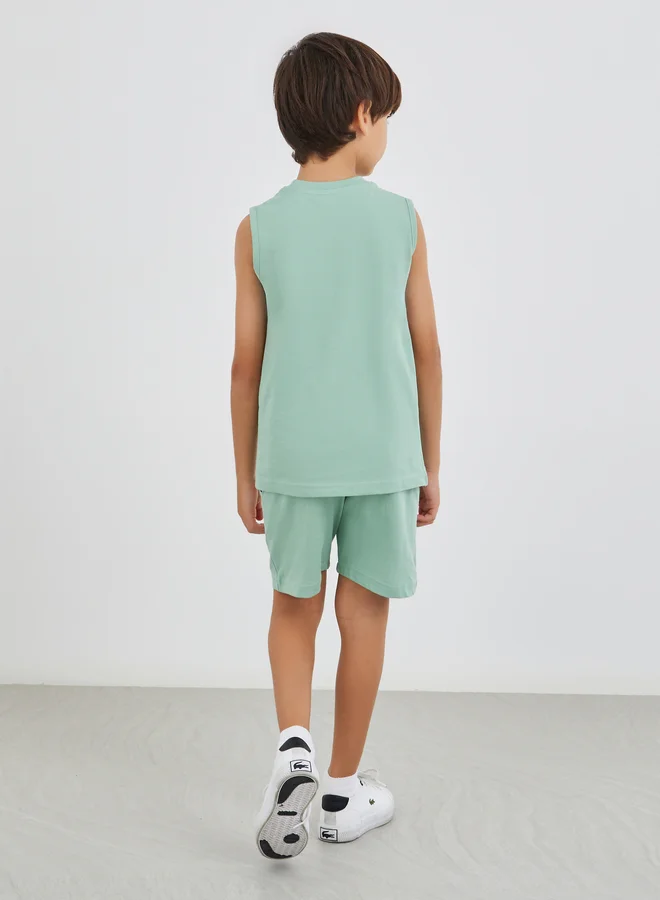 Styli Styli Solid Badge Detail Sleeveless T-Shirt and Shorts Set