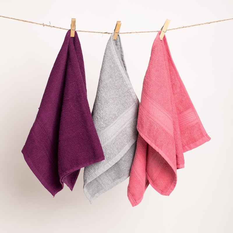 Furnofy 450 GSM Hand Towel Set of 3 Soft Absorbent Quick Dry Towel for Gym Home Kitchen Pool Travel 40x60 cm Pink Magenta Grey - Image 2