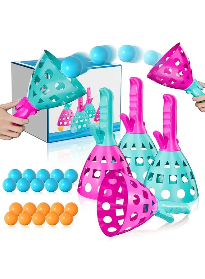 Blue Pop Pass Catch Ball Game with 2 Launcher Baskets and 4 Balls for Outdoor Indoor Activities - Image 2