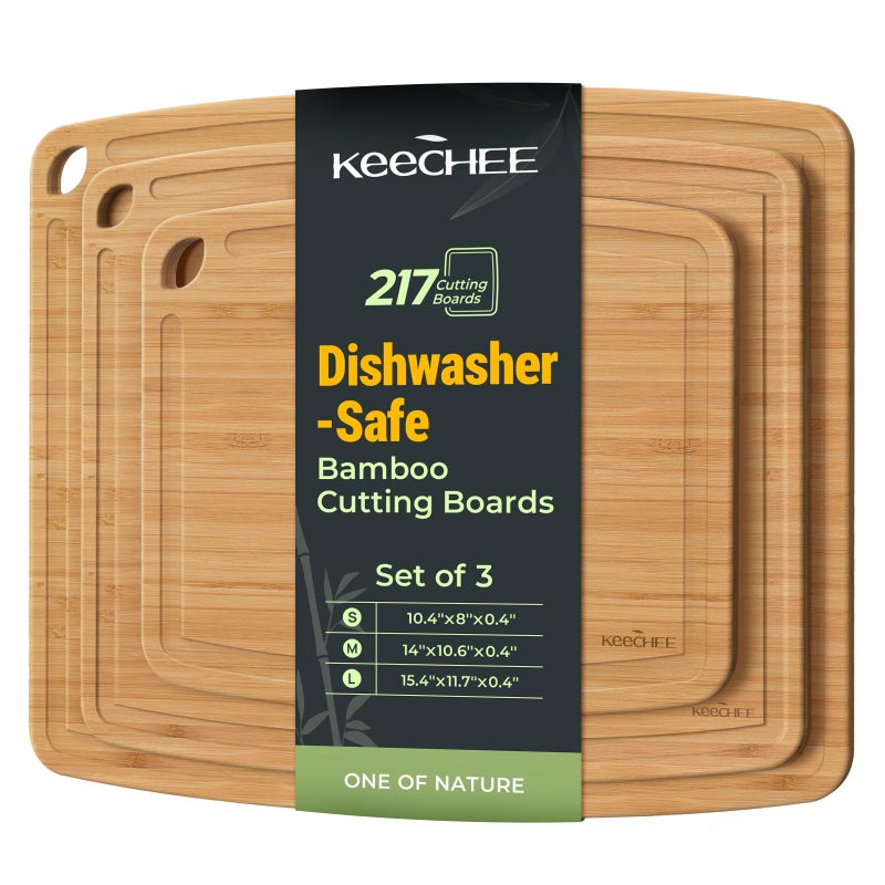 Keechee Dishwasher Safe Bamboo Cutting Boards Durable Lightweight Wood Cutting Board for Busy Kitchen, Easy Clean Wooden Chopping Boards with Juice Groove Set of 3 (L+M+S) - Image 1