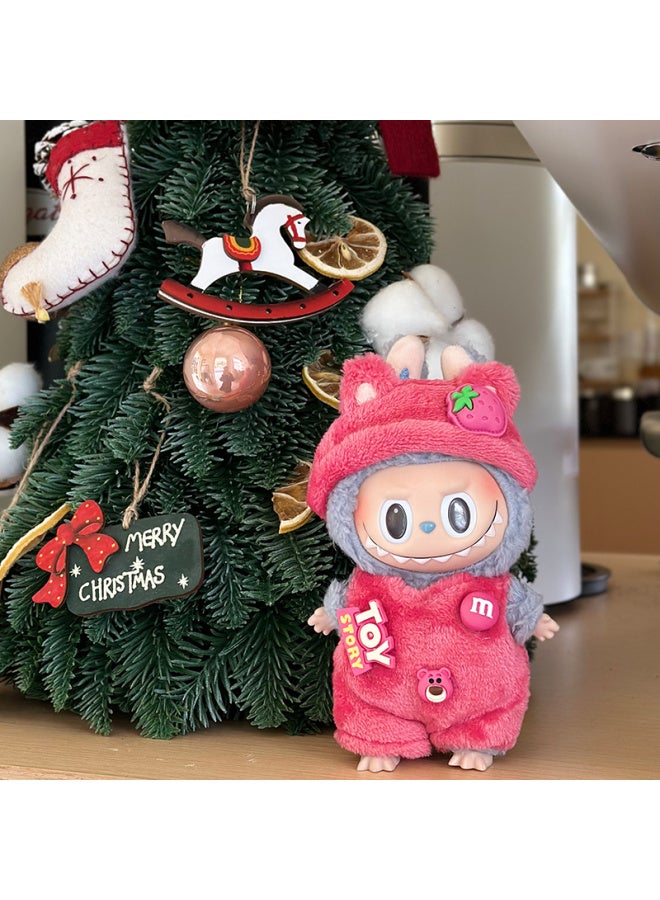# [Clothes Only] Baby Clothes Suitable For 17cm Pendant Labubu Vinyl Doll Clothes Replacement-Specification:Only Clothes Suitable For Pendantlabubu Wear Are Sold-Color:17cmlis Strawberry Dress + Headwear (no Doll  - Image 1