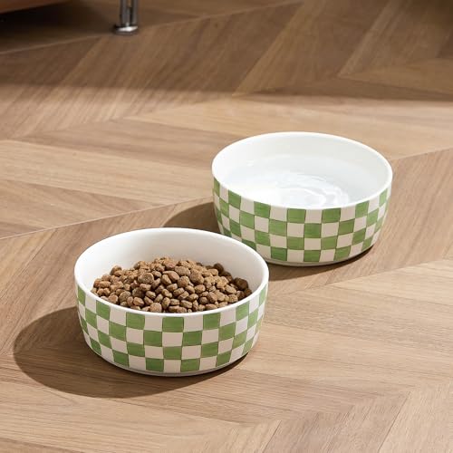 Howise 6.4 inch Ceramic Hand Painted Basic Dog Bowl Set of 2 with Anti-Skid Rubber Base, Food and Water Bowls for Small Pets Green - Image 4