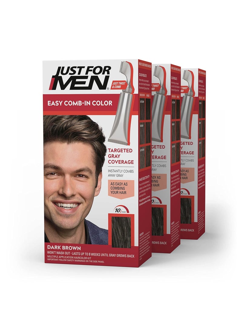 Just For Men Just For Men Easy CombIn Color Mens Hair Dye Easy No Mix Application with Comb Applicator  Dark Brown A45 Pack of 3 