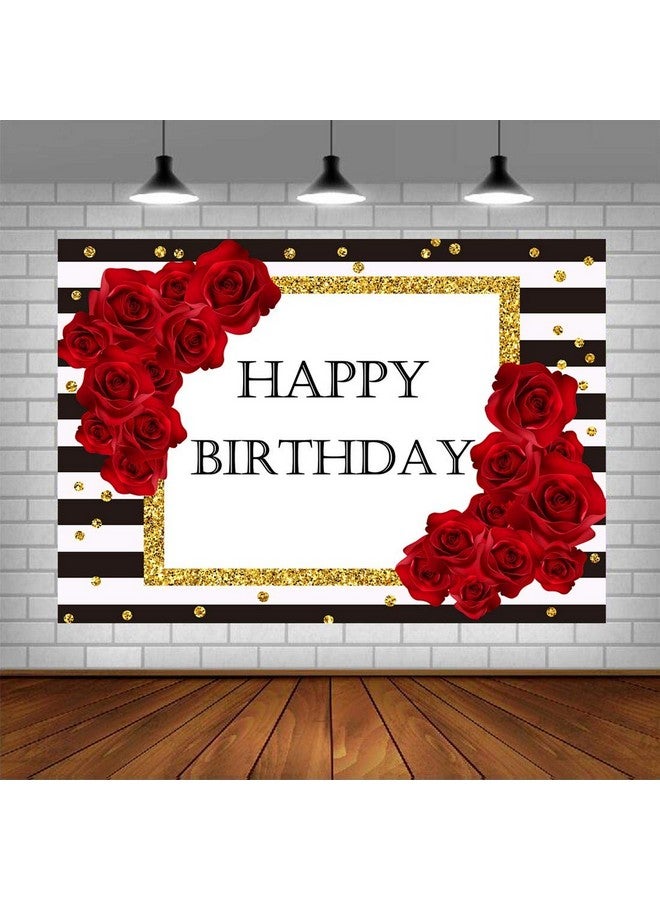 Lofaris Happy Birthday Backdrop Black And White Stripes Red Rose Party Photography Background 5X3Ft Gold Dots Birthday Party Decorations Supplies Banner Photo Booth Props  - Image 1