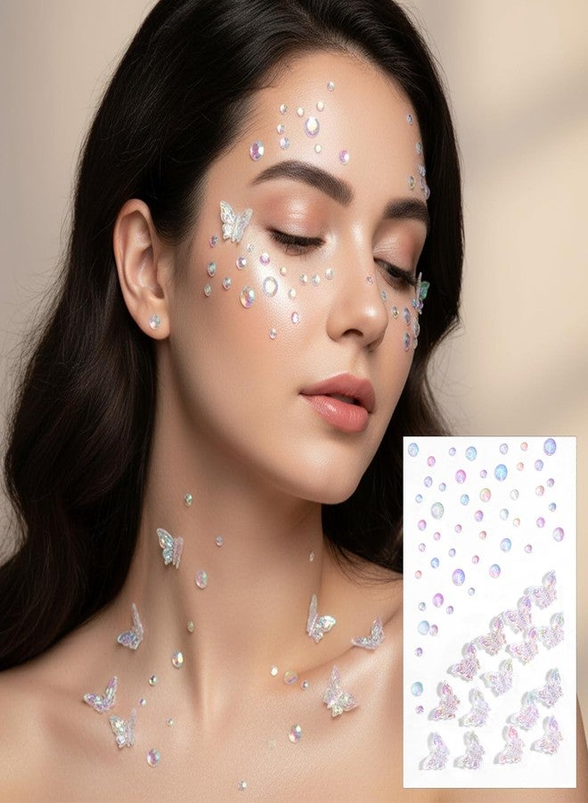 Indusoire 4 ملصقات مرصعة بأحجار الراين للنساء، ملصقات وجه إبداعية لمكياج الحفلات، ملصقات لامعة ذاتية اللصق للوجه والوجه لتزيين المهرجانات والأعمال اليدوية - Image 5