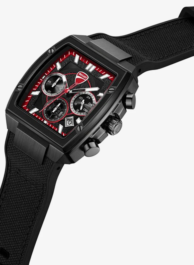 دوكاتي Force Black Dial, Silicone-Nylon Strap, Chronograph Watch for Men, 42mm