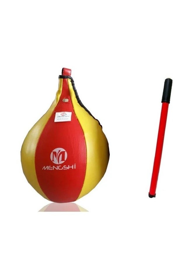 Mengshi PU Leather Hanging Boxing Training Speed Ball with Pump, Red/Yellow  - Image 1