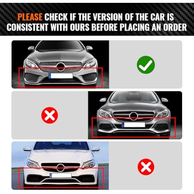 GZYF ABS Auto Front Bumper Lip Cover Trim Compatible with 2015-2018 Mercedes Benz C-Class W205 Sport DP Style, Carbon Fiber Look - Image 2