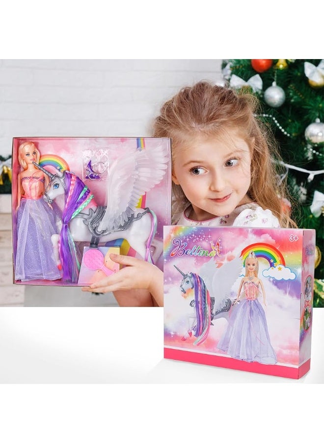 BETTINA Color Changing Unicorn & Princess Doll, Color Change on Whole Unicorn Under Sunshine, 11.5'' Princess Doll Toy, Unicorn Toys Gifts with Removable Saddle&Wings - Image 5