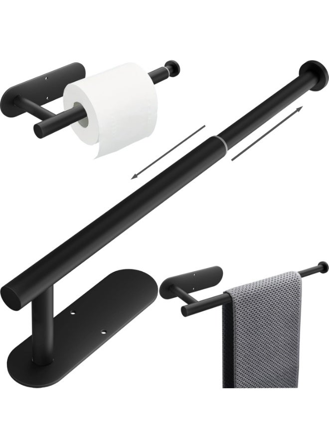 DGYB Black Self Adhesive Toilet Paper Holder Wall Mount 1 Pcs SUS304 Stainless Steel Toilet Roll Holder Adjustable 9in ~15in Hanging Paper Towel Holder for Bathroom Kitchen Under Cabinet Fridge - Image 1