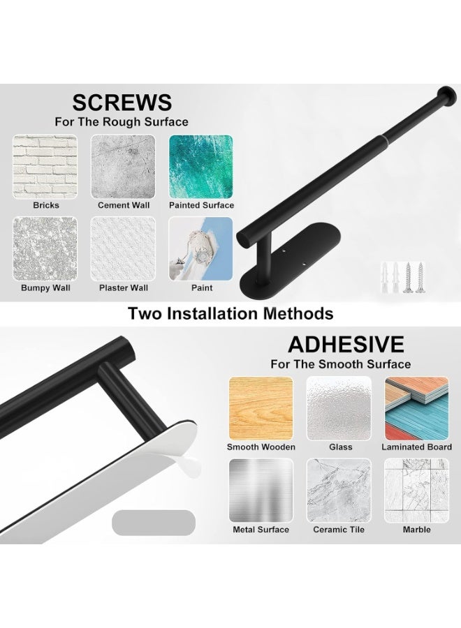 DGYB Black Self Adhesive Toilet Paper Holder Wall Mount 1 Pcs SUS304 Stainless Steel Toilet Roll Holder Adjustable 9in ~15in Hanging Paper Towel Holder for Bathroom Kitchen Under Cabinet Fridge - Image 5