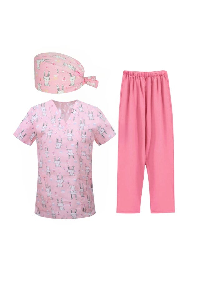 Loquat Womens Medical Scrubs Set Medical Uniform Set Pink Rabbit - Image 2