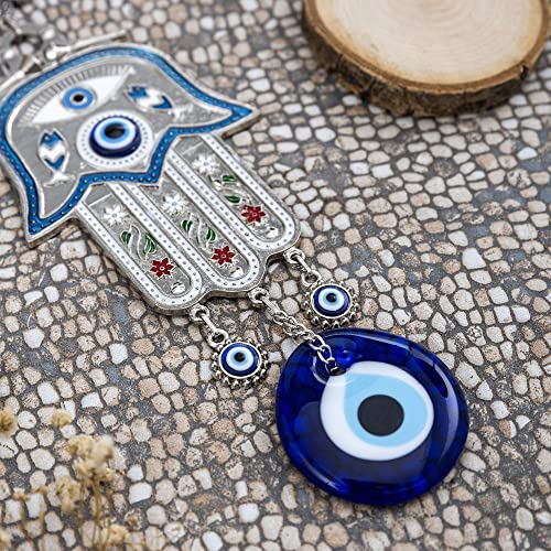 Erbulus Turkish Blue Hamsa Hand of Mother Fatima Evil Eye Wall Hanging Ornament - Turkish Nazar Bead Amulet – Good Luck Charm Gift -Metal Home Protection Decor in a Box (Blue) - Image 5
