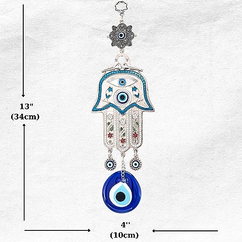 Erbulus Turkish Blue Hamsa Hand of Mother Fatima Evil Eye Wall Hanging Ornament - Turkish Nazar Bead Amulet – Good Luck Charm Gift -Metal Home Protection Decor in a Box (Blue) - Image 2